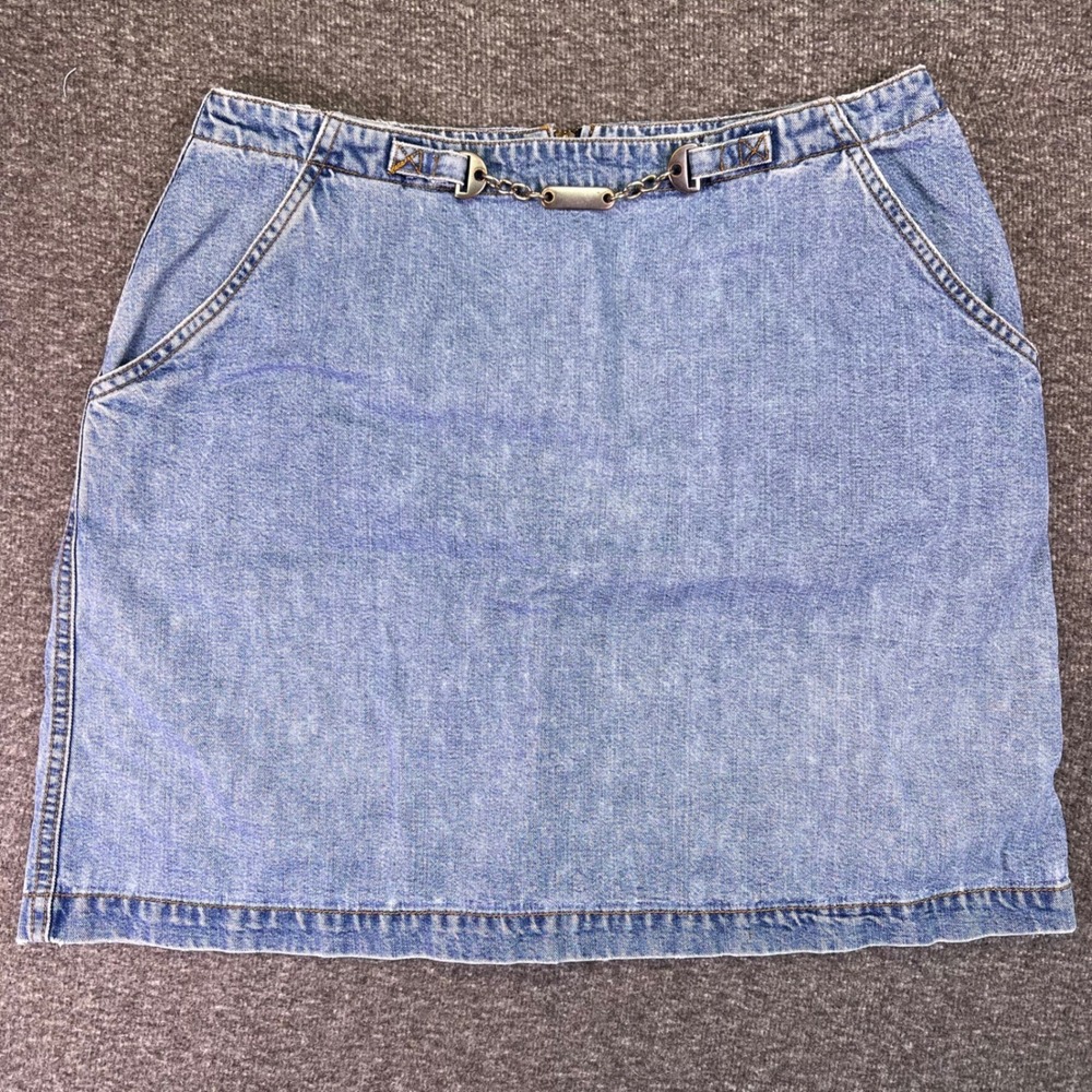 Vintage Karen Kane Mini Skirt Womens 12 Blue Chain Easywear Denim Jean‎ USA Y2k
